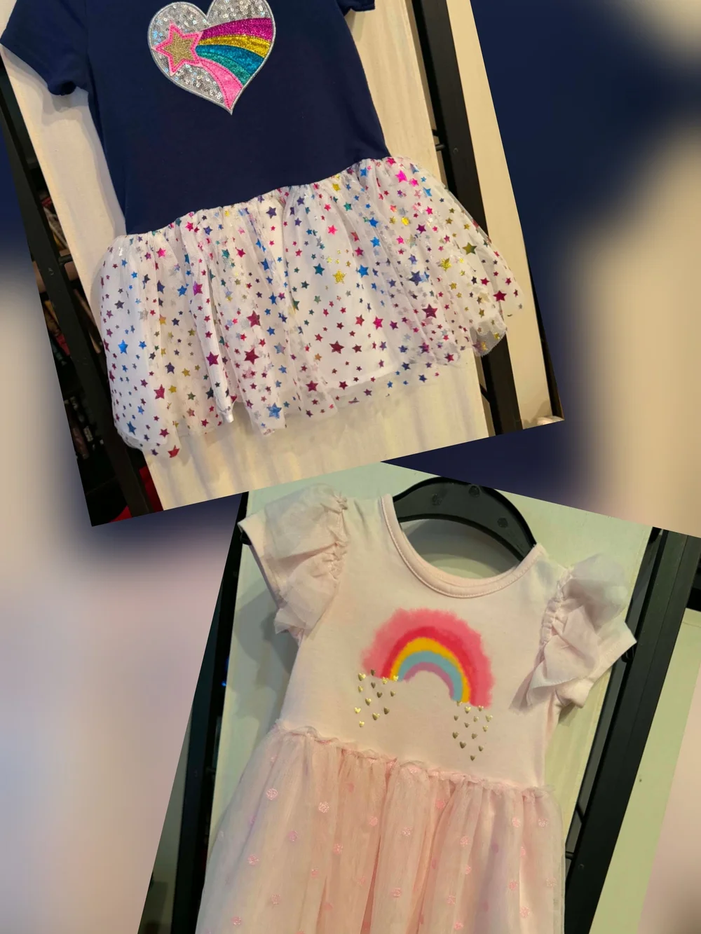 Girls Rainbow Heart & Pastel Rainbow Tulle Dresses - 2 Pack